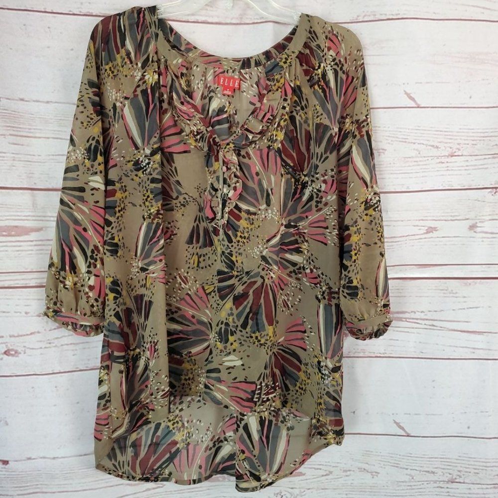 Elle Sheer Popover Ruffle Collar Blouse Shirt Top Size Small